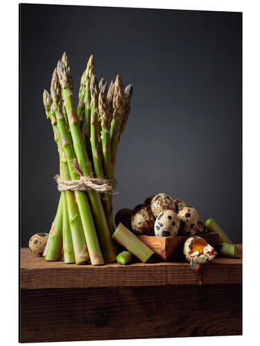 Aluminium print Fresh Asparagus and Quail Eggs