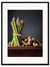 Gerahmter Kunstdruck Frischer Spargel und Wachteleier