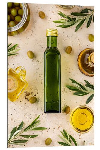 Galleritryk Glass Bottle With Olive Oil, Leaves and Olives