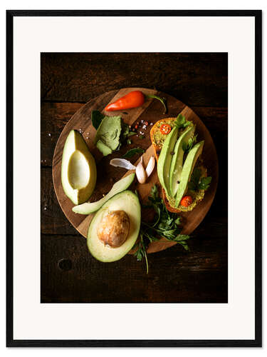 Framed art print Avocado Bread on Wooden Board