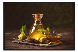 Gerahmter Kunstdruck Stillleben von gesundem nativem Olivenöl