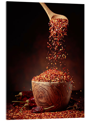 Acrylic print Dried chilli flakes and peppers