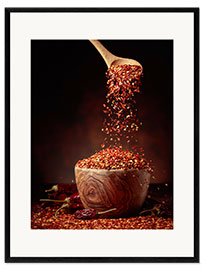 Ingelijste kunstdruk Dried chilli flakes and peppers