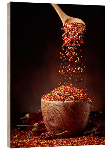 Stampa su legno Dried chilli flakes and peppers
