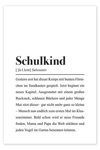 Poster Schulkind Definiton - Spruch zur Einschulung