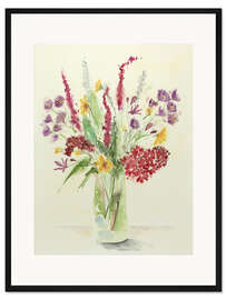 Gerahmter Kunstdruck Grüne Vase mit buntem Blumenmix