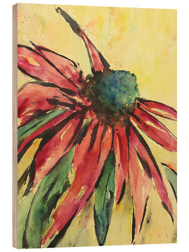 Wood print Red Coneflower Fower