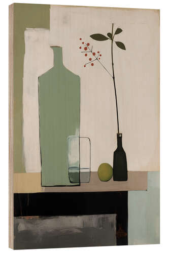 Holzbild Flasche und Glas