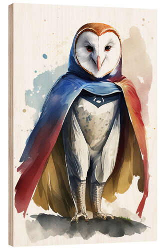 Wood print Superhero Barn Owl