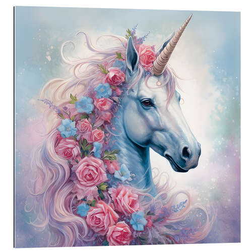 Gallery Print Hübsches Einhorn mit Rosenmähne