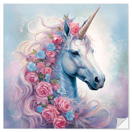 Wandsticker Hübsches Einhorn mit Rosenmähne