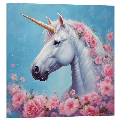 Akrylbillede Unicorn with Roses