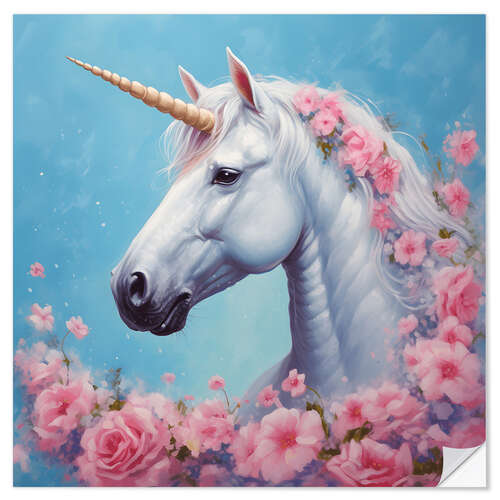 Selvklebende plakat Unicorn with Roses