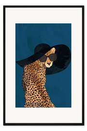 Gerahmter Kunstdruck Gepard mit Hut und Sonnenbrille