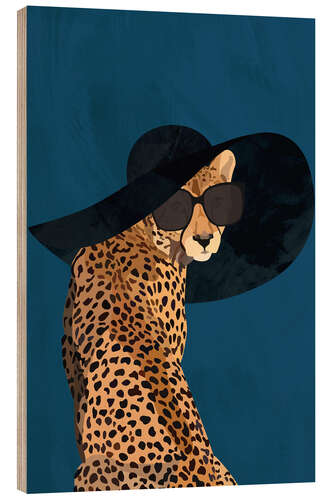 Wood print Cheetah in a Hat and Sunglasses