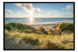 Gerahmter Kunstdruck Dünenlandschaft bei Sonnenuntergang, Nordseeküste