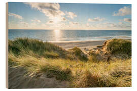 Holzbild Dünenlandschaft bei Sonnenuntergang, Nordseeküste