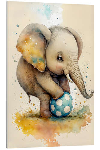 Tableau en aluminium Cute Footballer Elephant