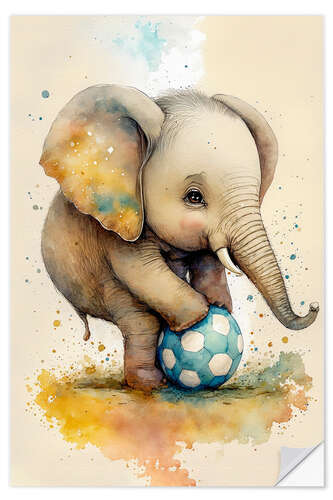 Selvklebende plakat Cute Footballer Elephant