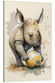 Tableau en aluminium Cute Soccer Player Rhino