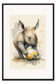 Gerahmter Kunstdruck Süßes Fußballer-Nashorn
