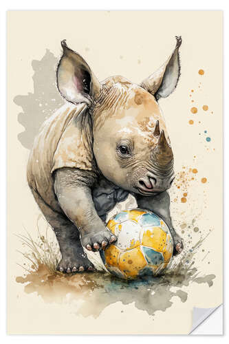 Sisustustarra Cute Soccer Player Rhino