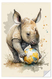 Självhäftande poster Cute Soccer Player Rhino