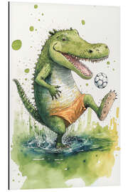 Tableau en aluminium Cute Footballer Crocodile