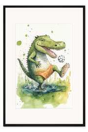 Gerahmter Kunstdruck Süßes Fußballer-Krokodil