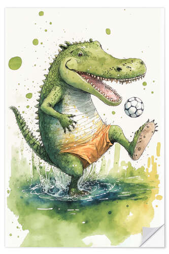 Självhäftande poster Cute Footballer Crocodile