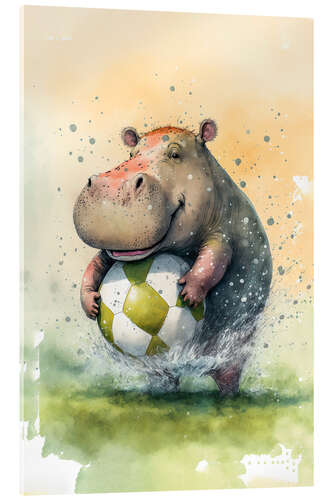 Akrylbilde Cute Soccer Player Hippo