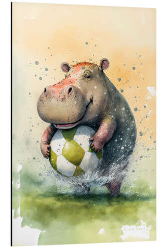 Cuadro de aluminio Cute Soccer Player Hippo