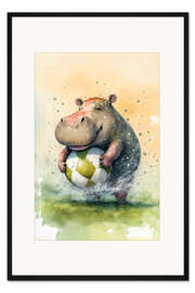 Gerahmter Kunstdruck Süßes Fußballer-Nilpferd