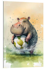 Tableau en plexi-alu Cute Soccer Player Hippo