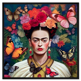 Gerahmter Kunstdruck Frida Kahlo Schmetterlingsporträt