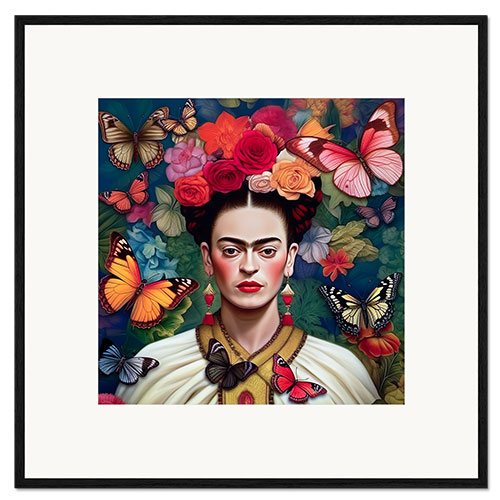 Gerahmter Kunstdruck Frida Kahlo Schmetterlingsporträt