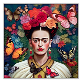 Veggbilde  Frida Kahlo Butterfly Portrait - Mark Ashkenazi