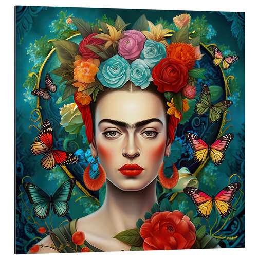 Aluminium print Frida Kahlo Rose Portrait