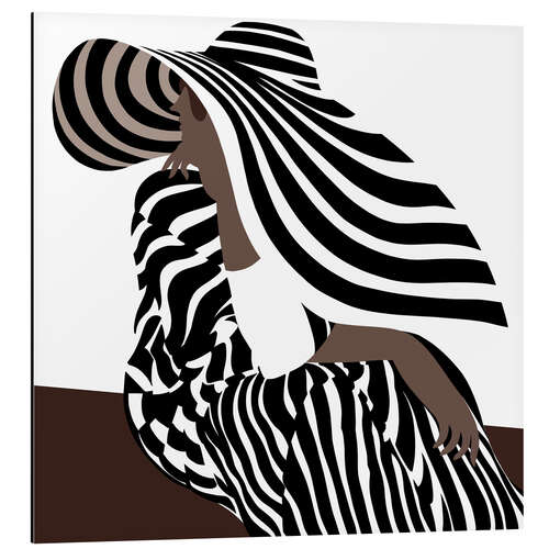 Aluminium print Woman in Black Striped Fashion