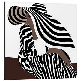 Tableau en aluminium Woman in Black Striped Fashion