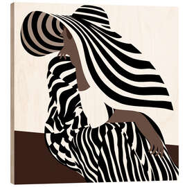 Wood print Woman in Black Striped Fashion