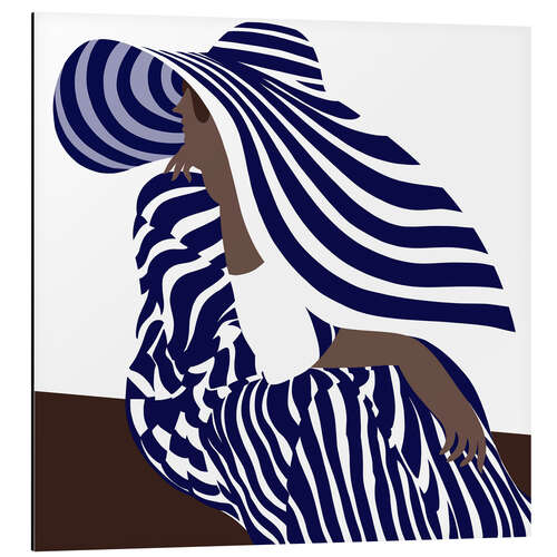 Aluminiumtavla Woman in Blue Striped Fashion