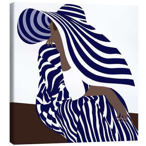 Canvas print Woman in Blue Striped Fashion