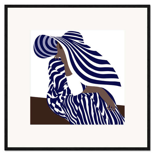 Impresión de arte enmarcada Woman in Blue Striped Fashion