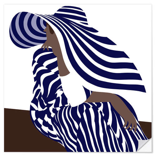 Selvklebende plakat Woman in Blue Striped Fashion