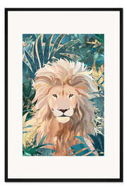 Gerahmter Kunstdruck Löwe im Dschungel