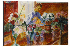 Magnettafel Interieur mit Blumen gießender Frau