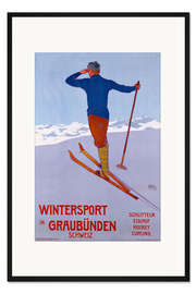 Gerahmter Kunstdruck Wintersport in Graubünden, Schweiz