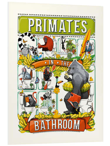 Print på skumplade Primates in the Bathroom