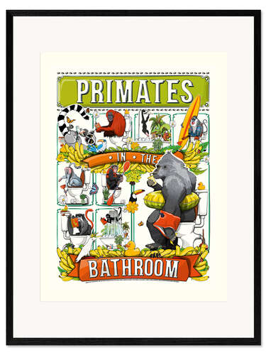 Plakat artystyczny premium w ramie Primates in the Bathroom